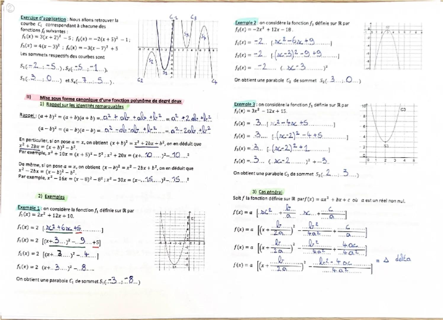 SECOND DEGRE
1)
Représentation graphique d'une fonction polynôme de degré 2
1) Fonction  $x \mapsto x^2 + \beta$ où $\beta$ est un réel quel