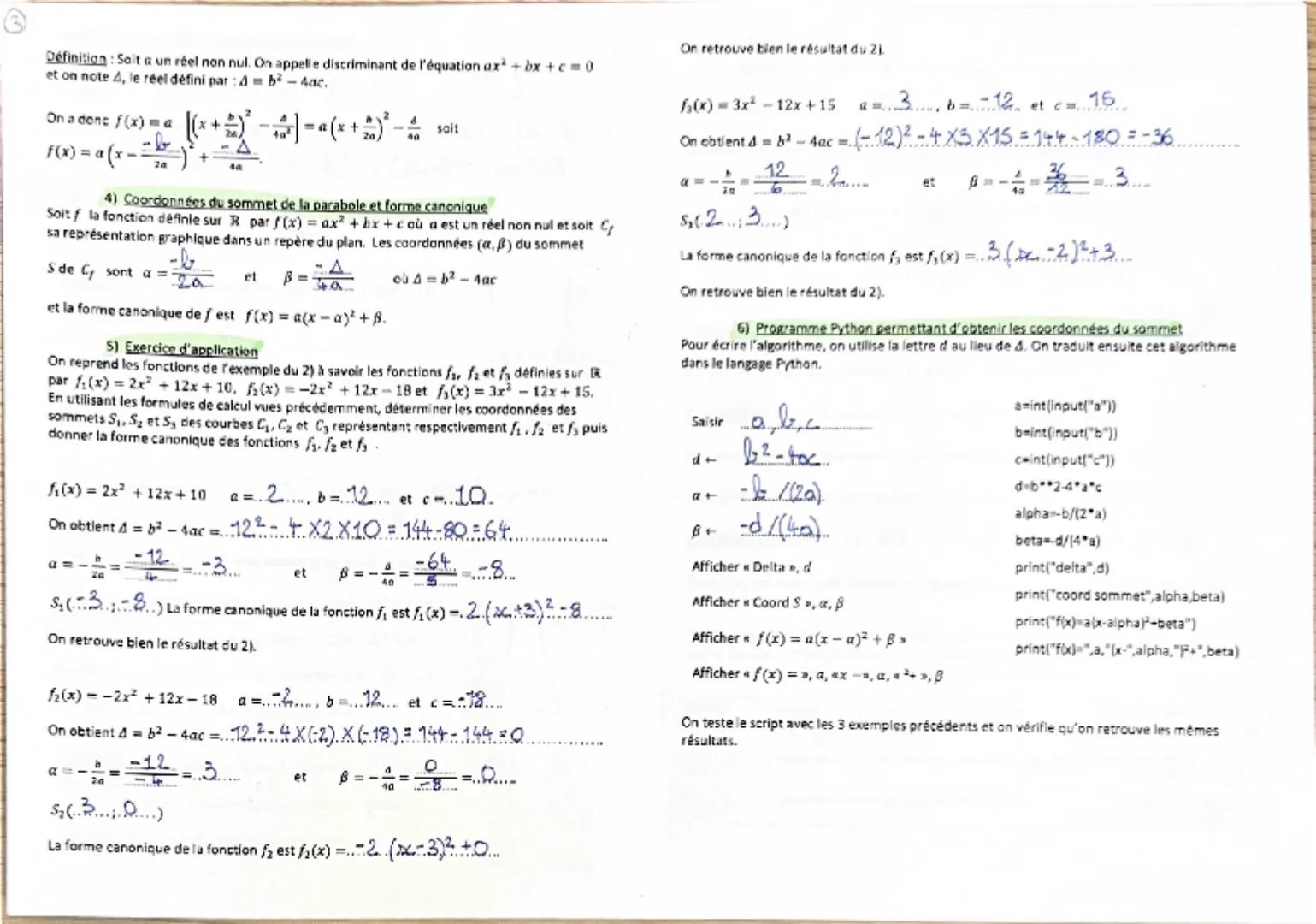 SECOND DEGRE
1)
Représentation graphique d'une fonction polynôme de degré 2
1) Fonction  $x \mapsto x^2 + \beta$ où $\beta$ est un réel quel