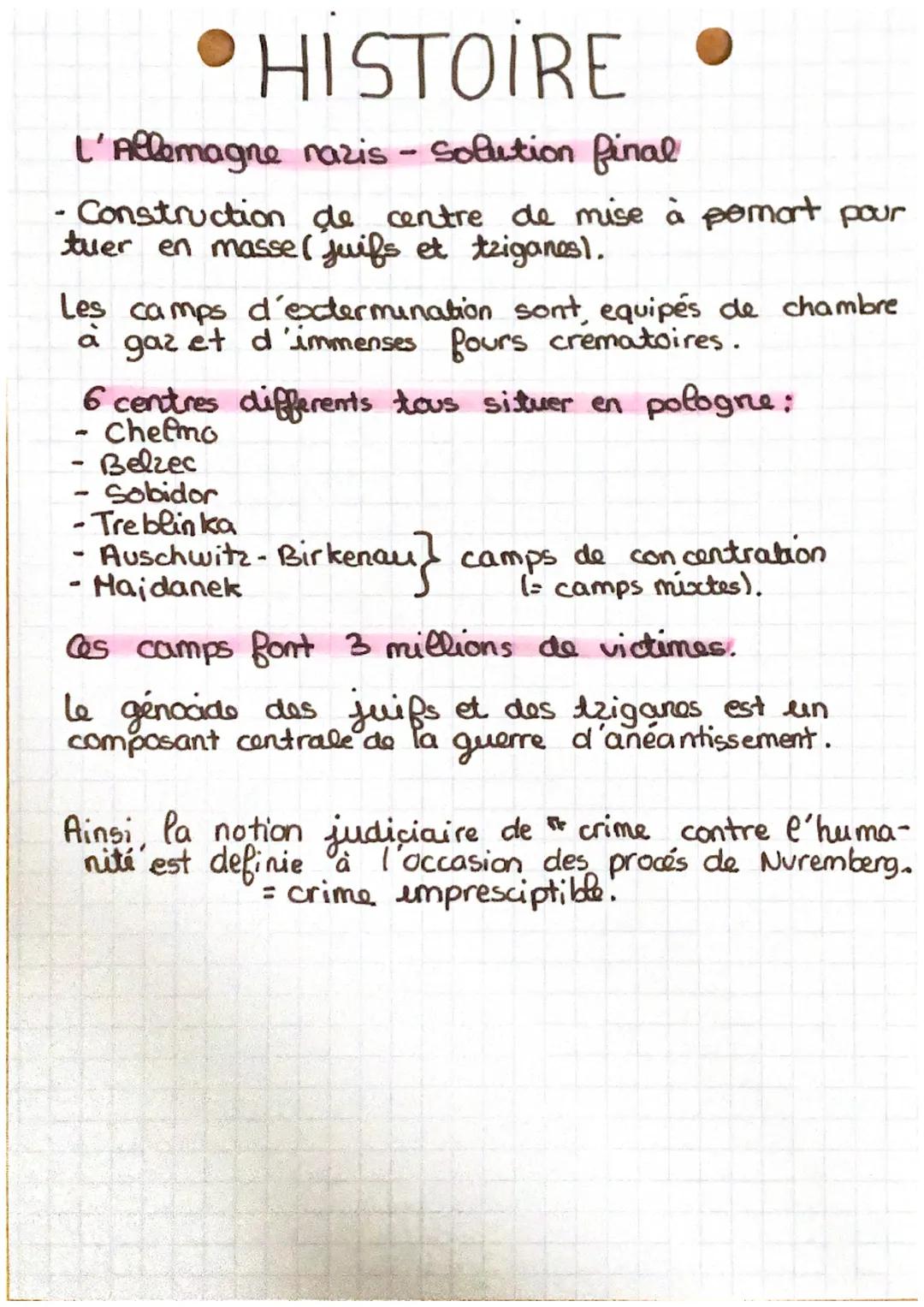 •HISTOIRE

L'Allemagne nazis - Solution final
- Construction de centre de mise à pemart pour
tuer en masse (juifs et tziganes).

Les camps d