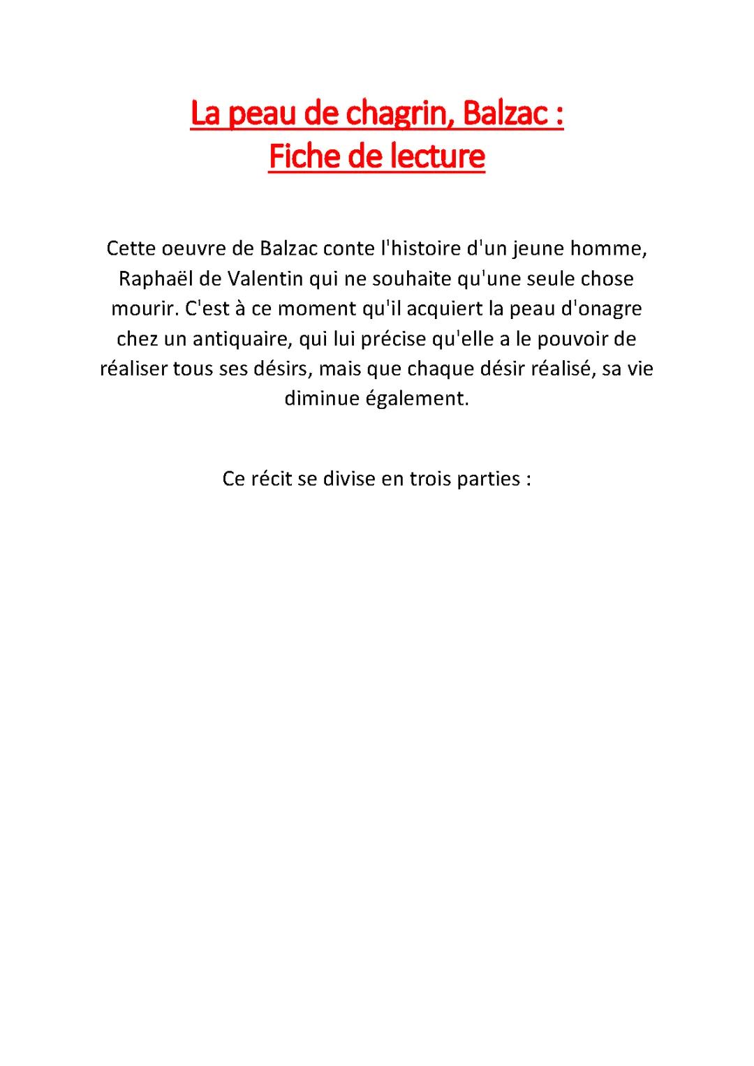 Résumé et Fiche de Lecture : La Peau de Chagrin par Chapitre