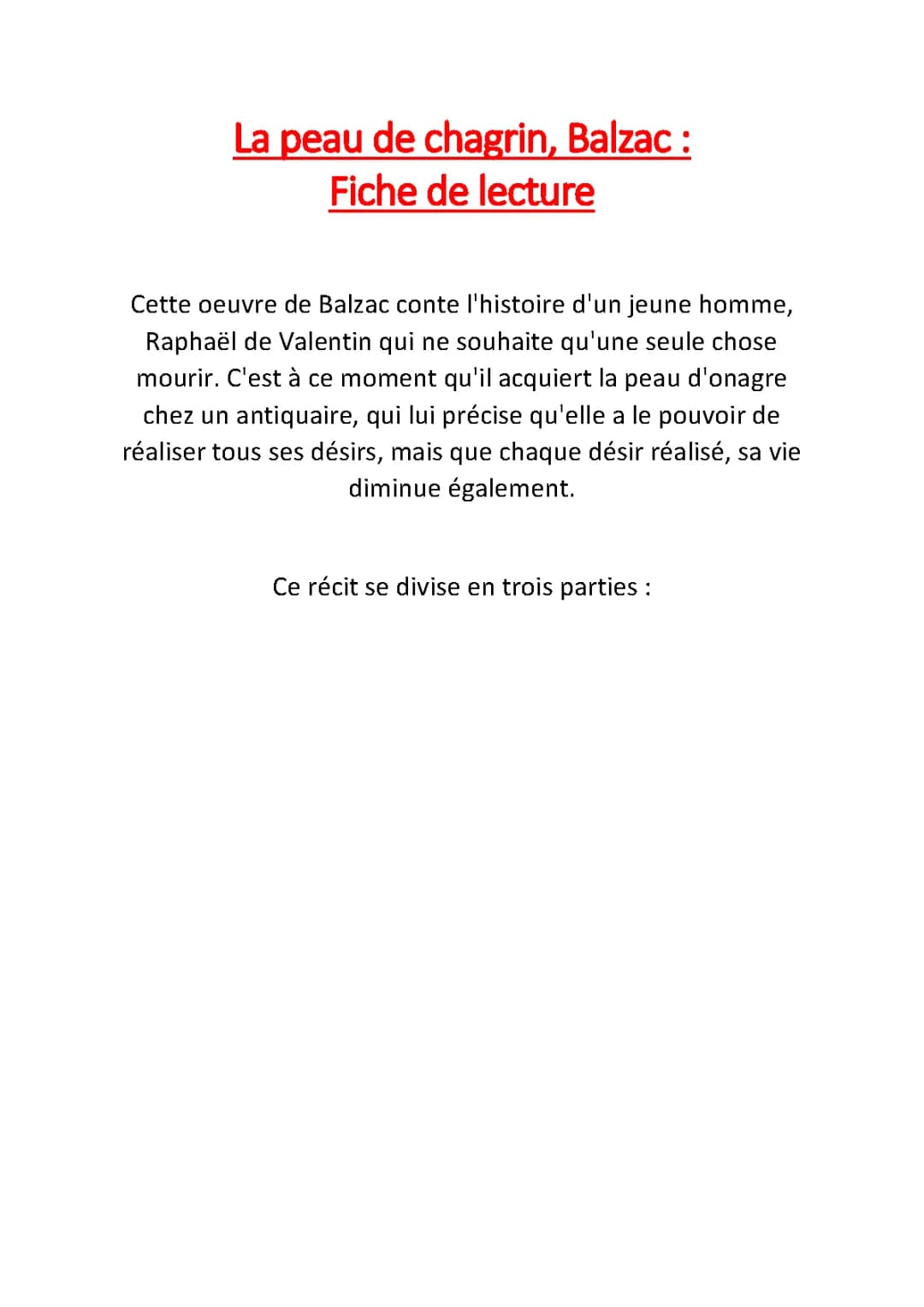 Résumé et Fiche de Lecture : La Peau de Chagrin par Chapitre