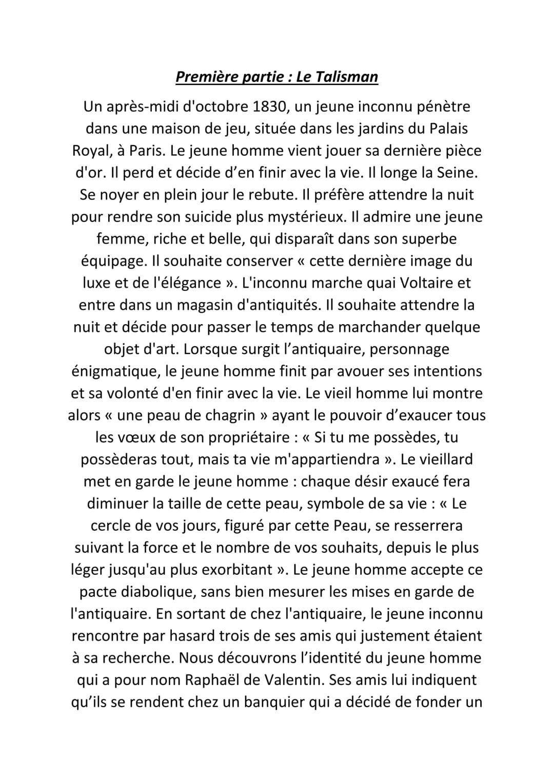 La peau de chagrin, Balzac :
Fiche de lecture
Cette oeuvre de Balzac conte l'histoire d'un jeune homme,
Raphaël de Valentin qui ne souhaite 