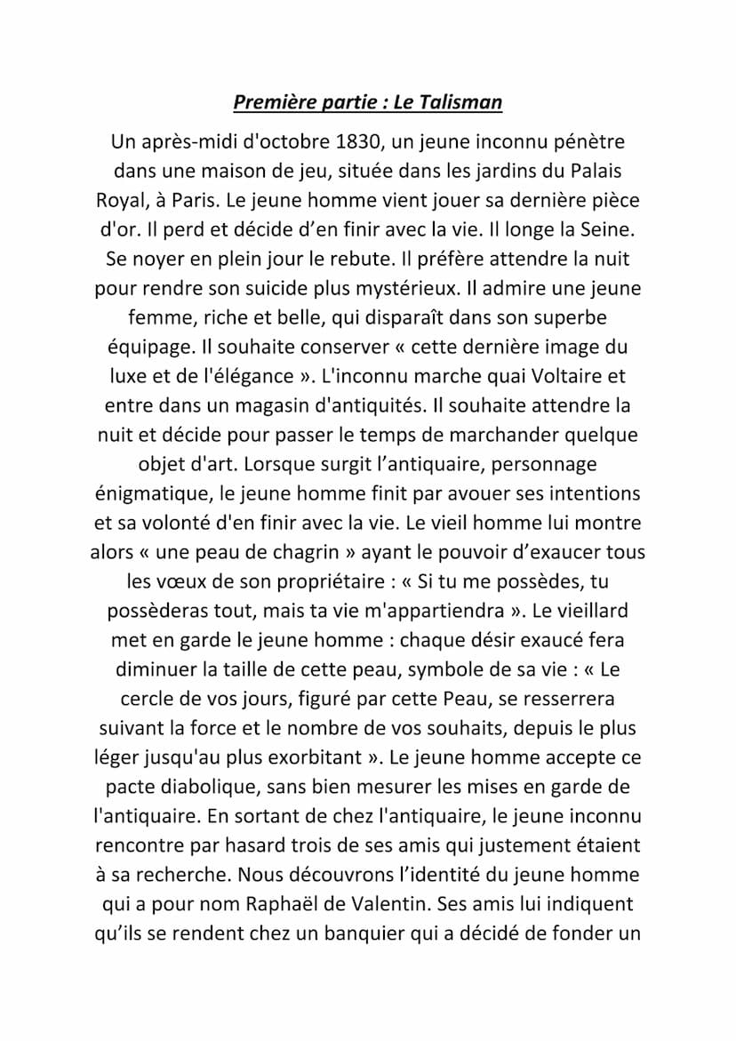 La peau de chagrin, Balzac :
Fiche de lecture
Cette oeuvre de Balzac conte l'histoire d'un jeune homme,
Raphaël de Valentin qui ne souhaite 