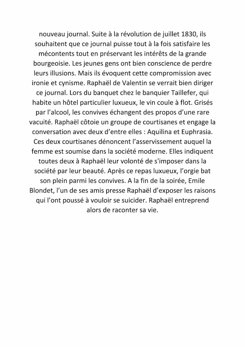 La peau de chagrin, Balzac :
Fiche de lecture
Cette oeuvre de Balzac conte l'histoire d'un jeune homme,
Raphaël de Valentin qui ne souhaite 