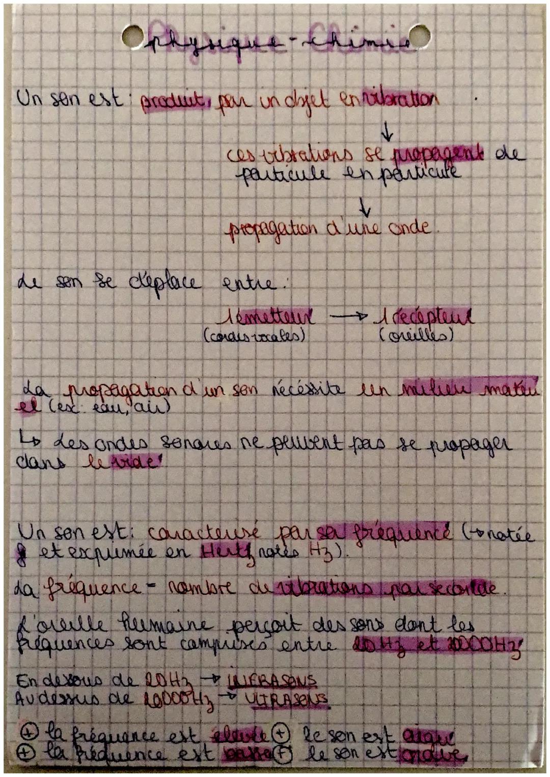 # Ophysique-Chimi

Un son est produit, por in dhjet en vibration

↓

ces vibrations se propagent de
particule en particure

↓

propagation d