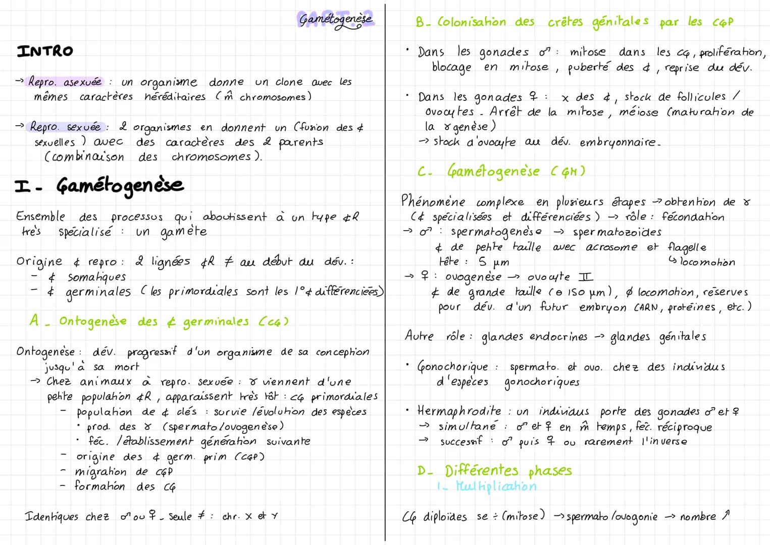 INTRO
->
• Repro. asexuée : un organisme donne un clone avec les
mêmes caractères héréditaires (m chromosomes)
Repro sexuée: 2 organismes en