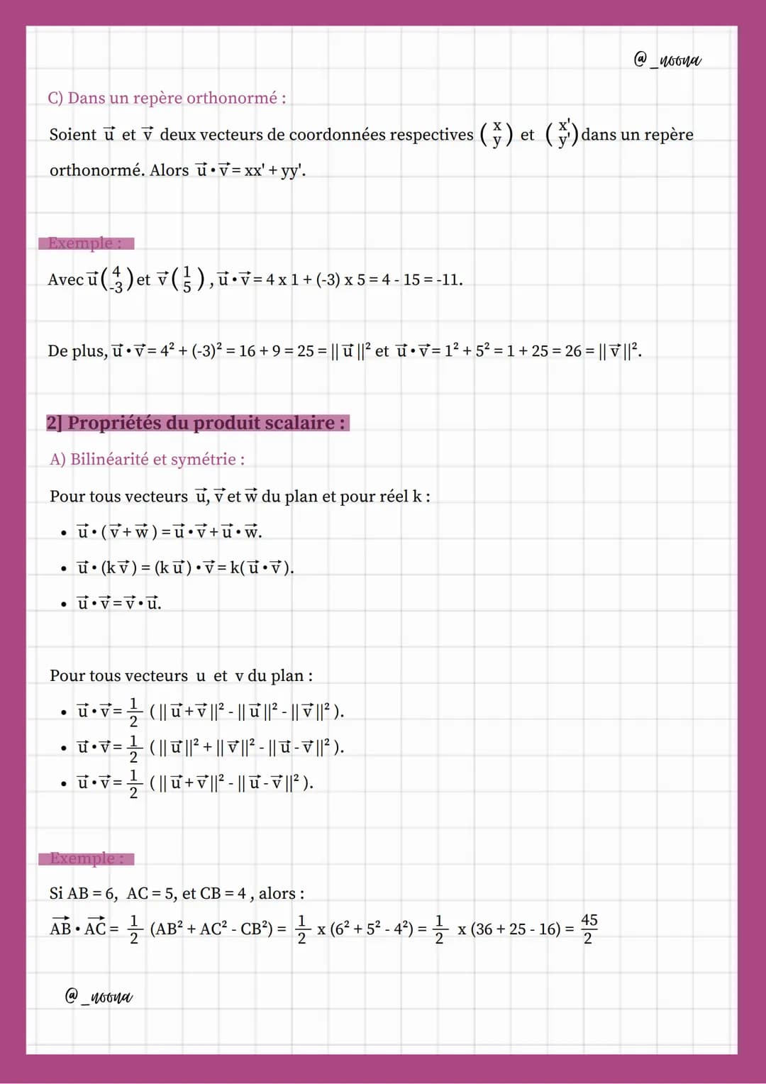 Produit seataire
1] Les différentes expressions du produit scalaire:
A) Formule trigonométrique :
L'angle formé par deux représentants de mê