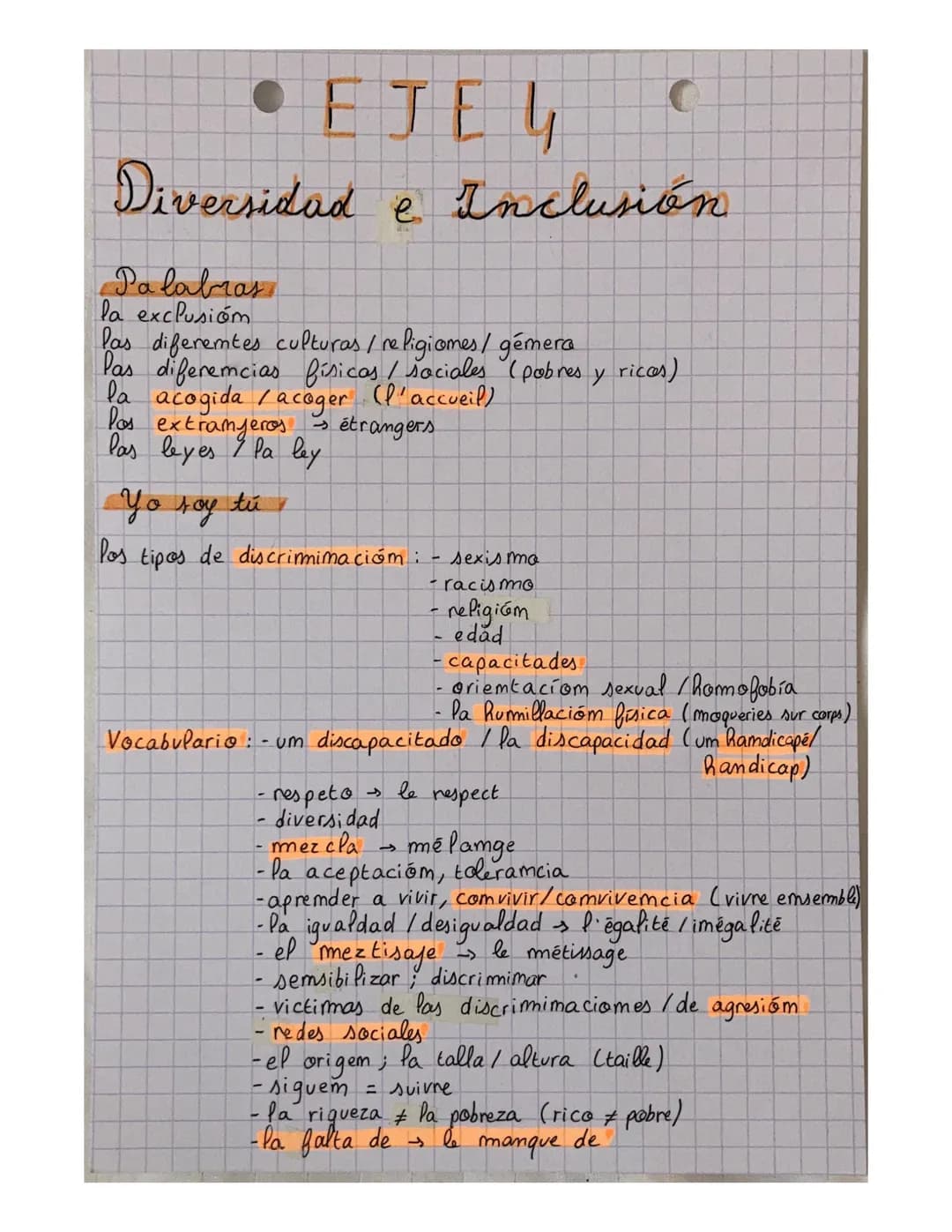 •EJEL C
e Inclusión
Diversidad
Palabras
la exclusióm
y
las diferentes culturas / religiomes/ gémera
las diferencias físicas / sociales (pobr