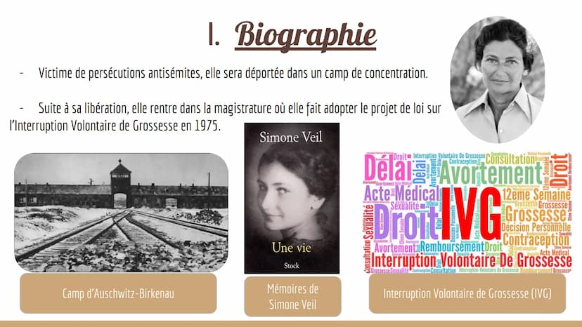 Simone
Veil
Une vie de combats au
service de l'égalité Sommaire
1 - Biographie
II - La loi Veil, vers la dépénalisation de l'interruption vo