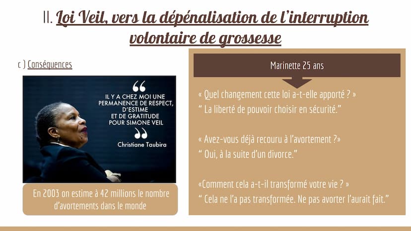Simone
Veil
Une vie de combats au
service de l'égalité Sommaire
1 - Biographie
II - La loi Veil, vers la dépénalisation de l'interruption vo