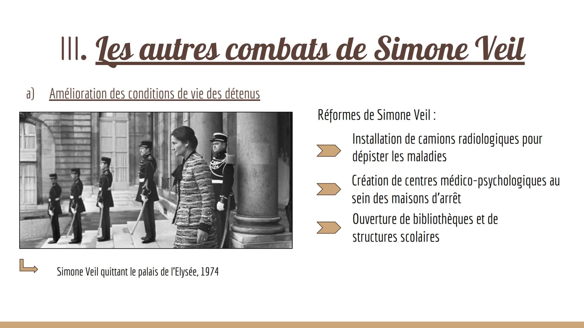 Simone
Veil
Une vie de combats au
service de l'égalité Sommaire
1 - Biographie
II - La loi Veil, vers la dépénalisation de l'interruption vo