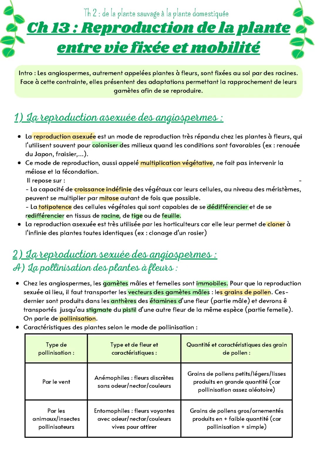 Reproduction de la plante entre vie fixée et mobilité 