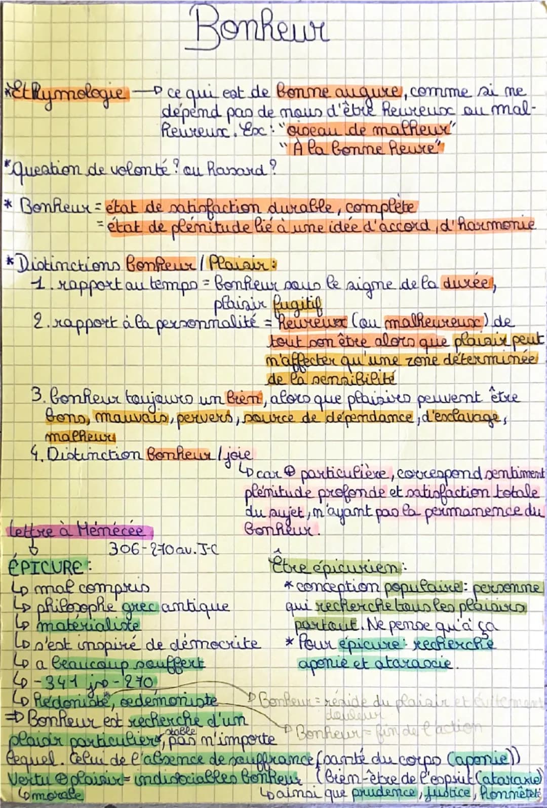 * Et Rymologie-
Bonheur
_ ce qui
eat de bonne augure, comme si ne
dépend pas de nous d'être heureux ou mal-
Reureux. Ex: "oiseau de malheur
