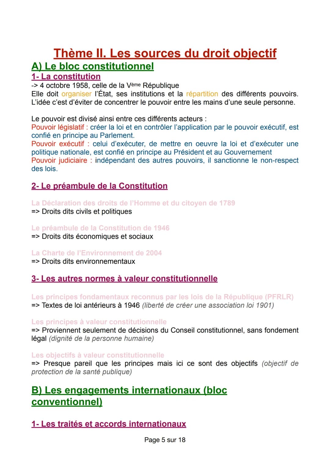 INTRO AU DROIT
Thème I. La classification du droit (les
catégories)
A) La distinction droit subjectif/ droit objectif
Droits objectifs Les r