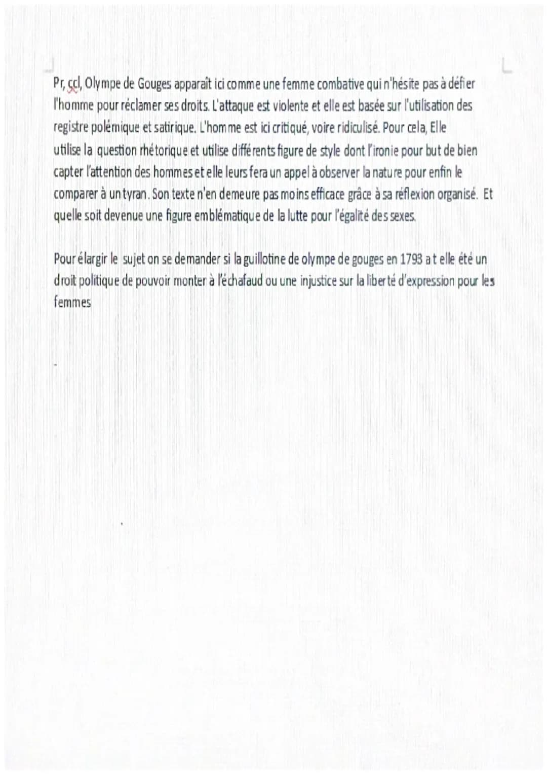 Parcours 3: Ecrire pour combattre l'égalité
Texte 1: exhortation AUX HOMMES 1791
-La Révolution française est une période de bouleversements