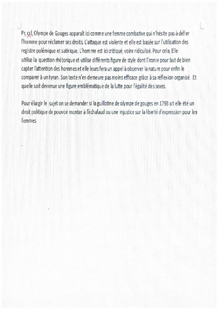 Parcours 3: Ecrire pour combattre l'égalité
Texte 1: exhortation AUX HOMMES 1791
-La Révolution française est une période de bouleversements