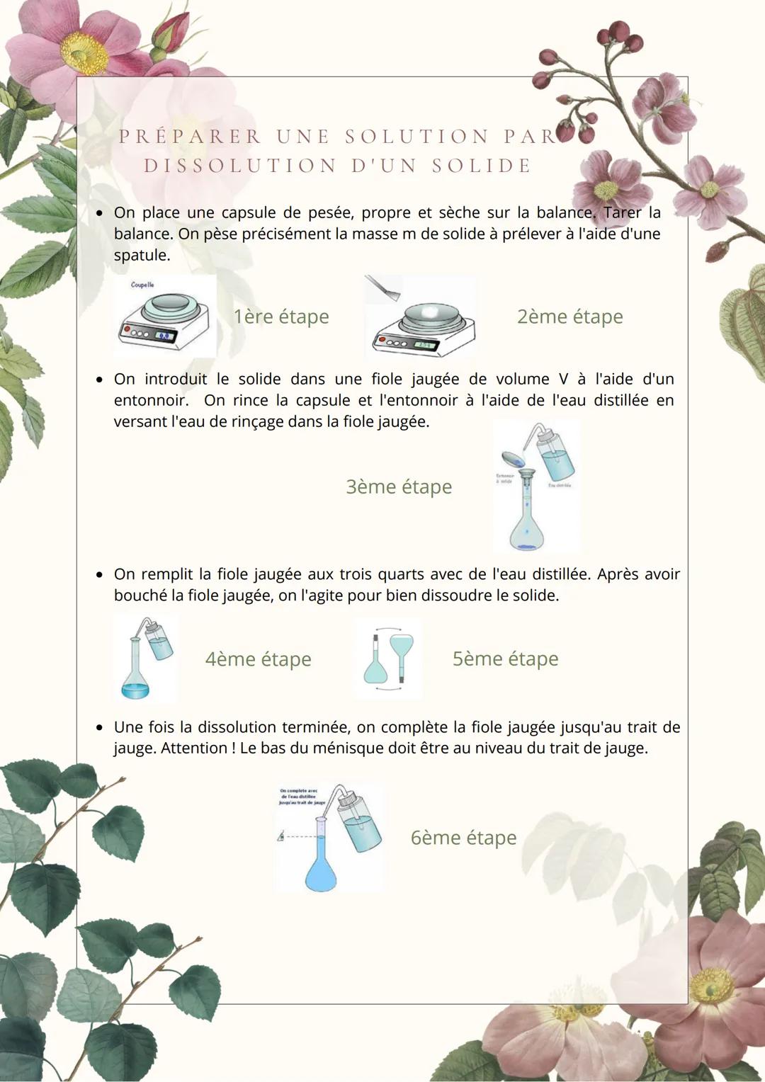 PRÉPARER UNE SOLUTION PAR
DISSOLUTION D'UN SOLIDE
• On place une capsule de pesée, propre et sèche sur la balance. Tarer la
balance. On pèse
