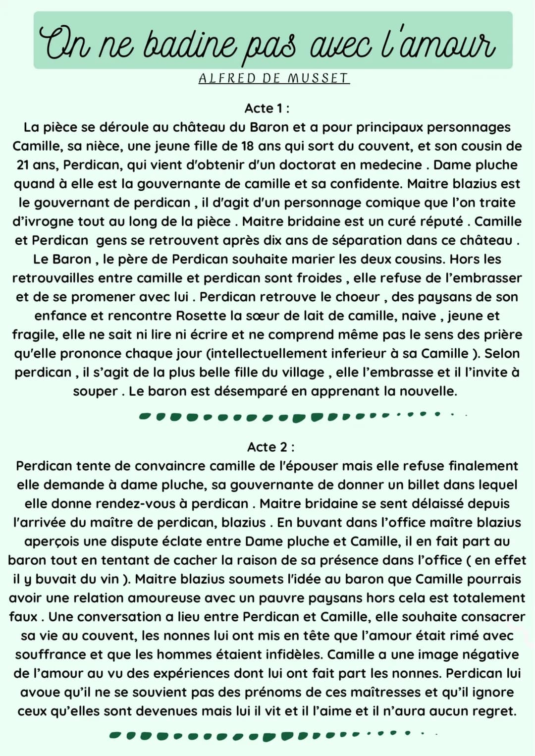 Résumé On ne badine pas avec l'amour : personnages et thèmes