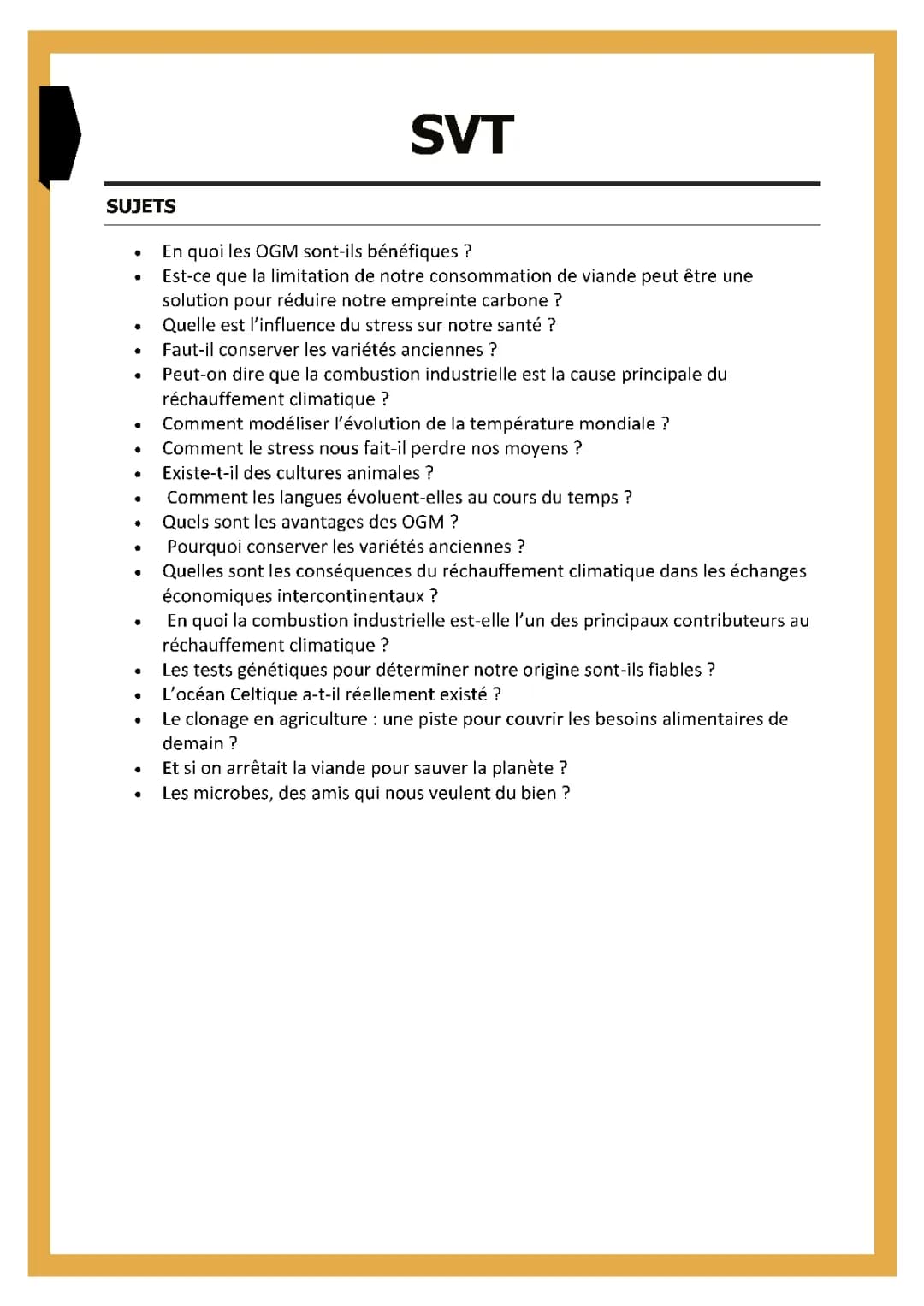 Sujets Grand Oral SVT: Cerveau, Médecine, Psychologie et Plus