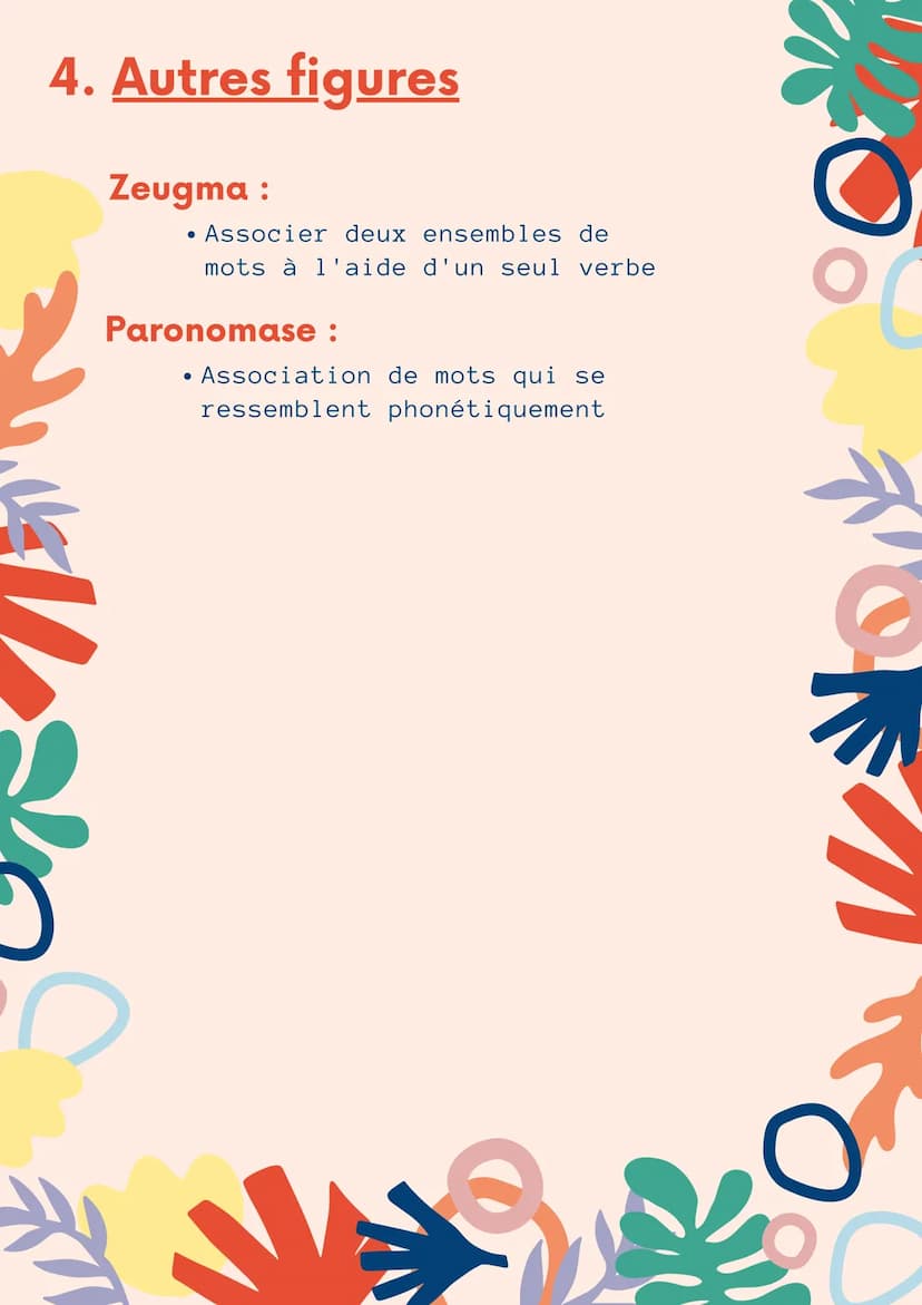 FICHE OUTIL
Les figures o
de style
1. Les figures d'analogie
2. Les figures d'opposition
3. Les figures d'amplification
4. Autres figures 1.