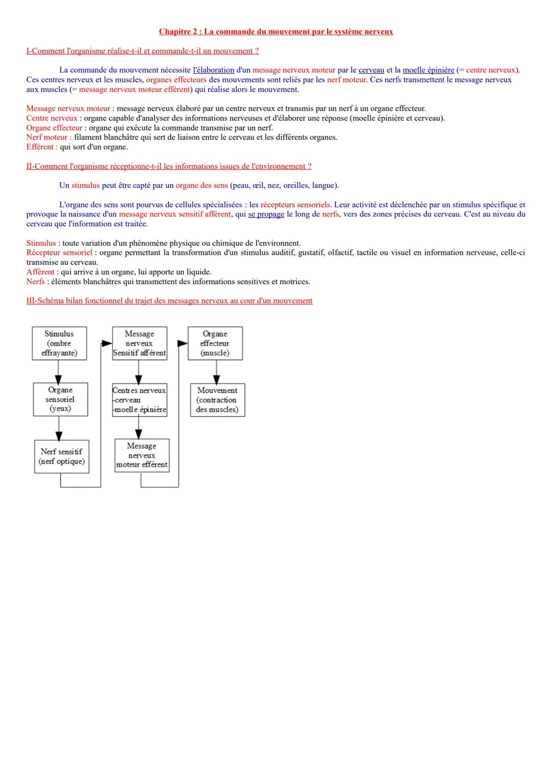 I-Comment l'organisme réalise-t-il et commande-t-il un mouvement ?
La commande du mouvement nécessite l'élaboration d'un message nerveux mot