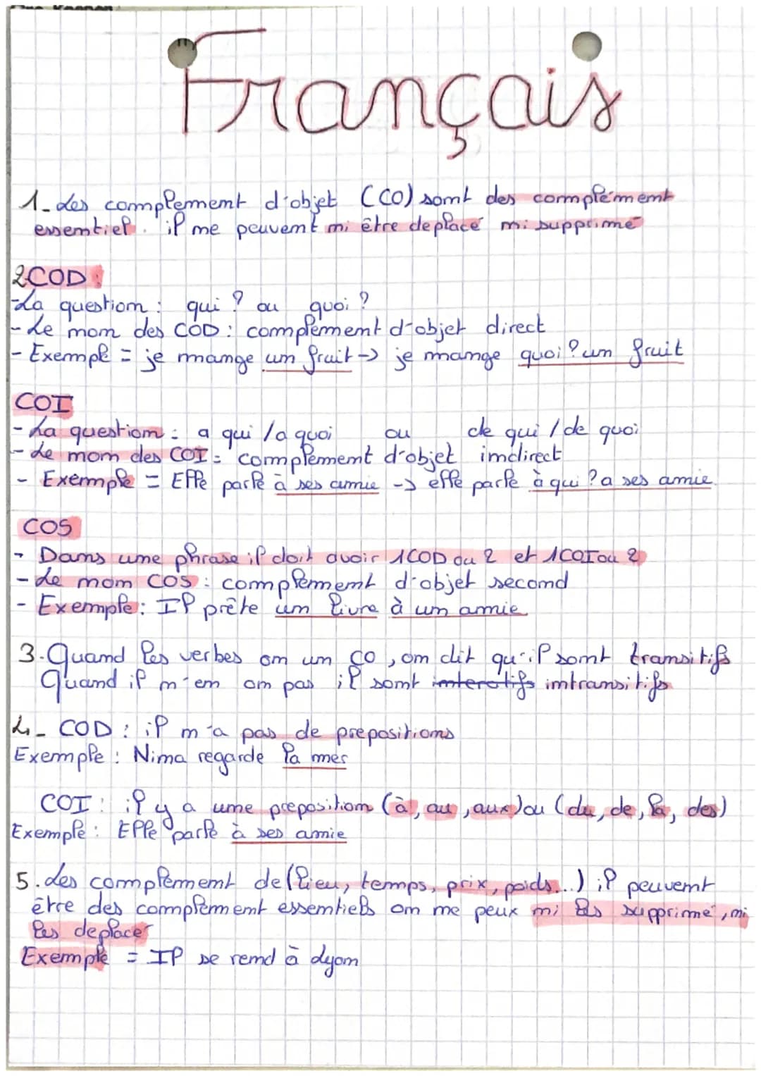 Français
1. Les complement d'objet (CO) somt des complément
essentiel. il me peuvent mi être deplace mi supprimé
2COD
La question qui
-Le
mo