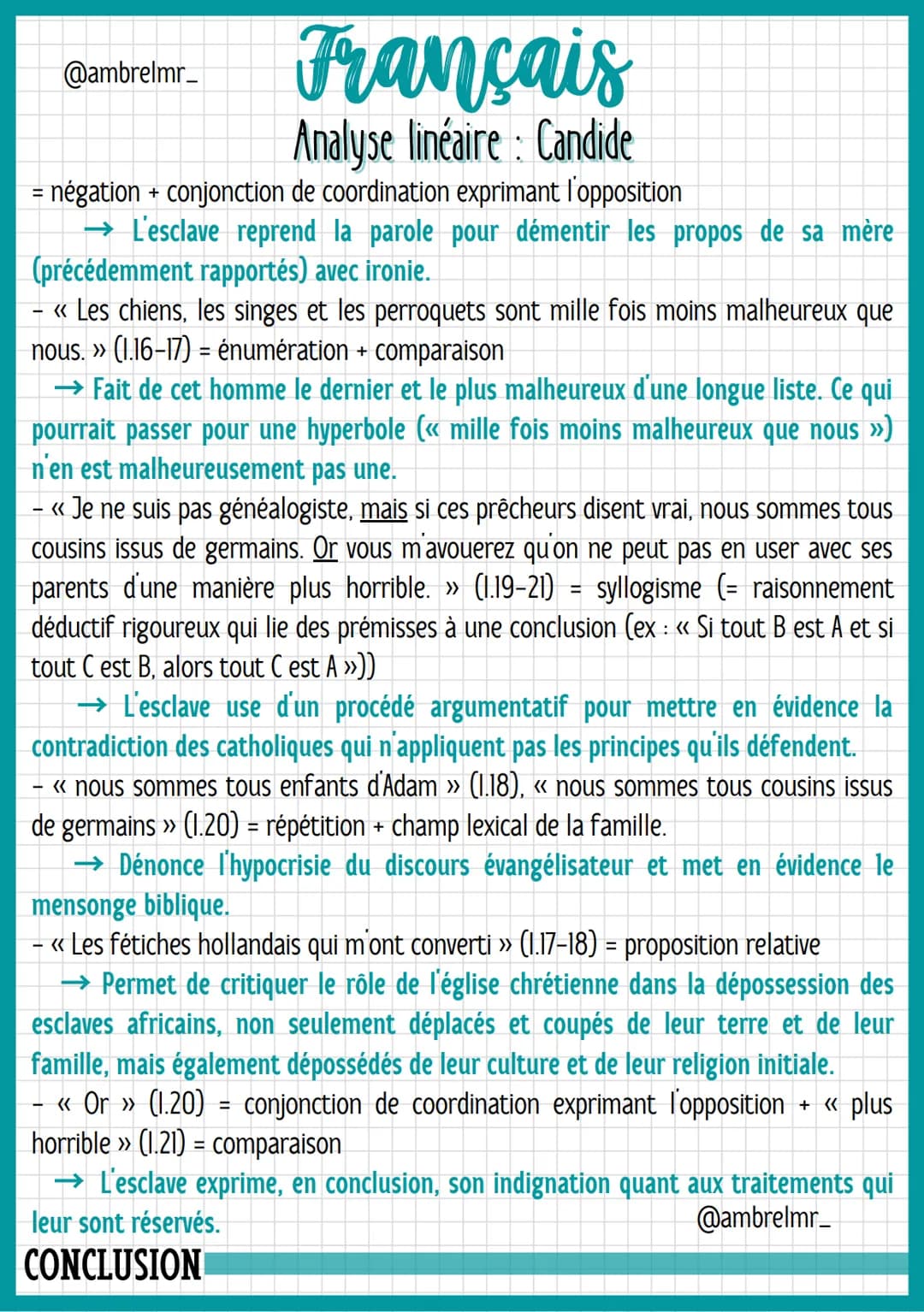 @ambrelmr_
INTRODUCTION
Français
Analyse linéaire: Candide
Présentation du texte :
→ Auteur : Voltaire est un auteur du XVIIIe siècle qui s'