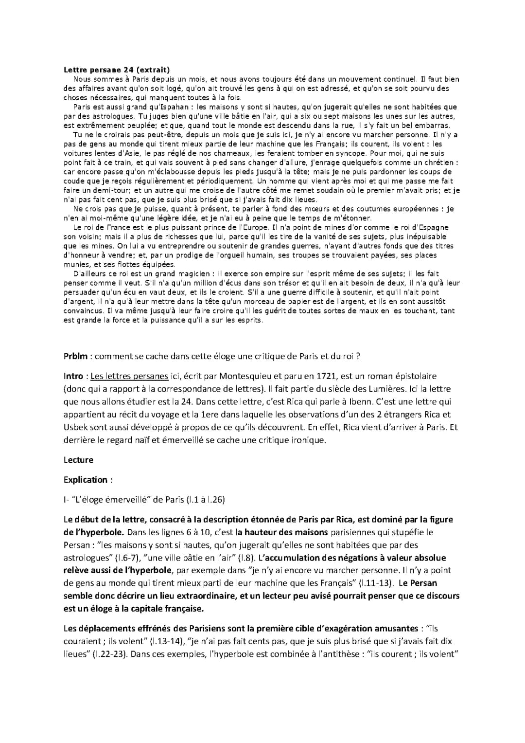 lettre 24 persanes explication linéaire 