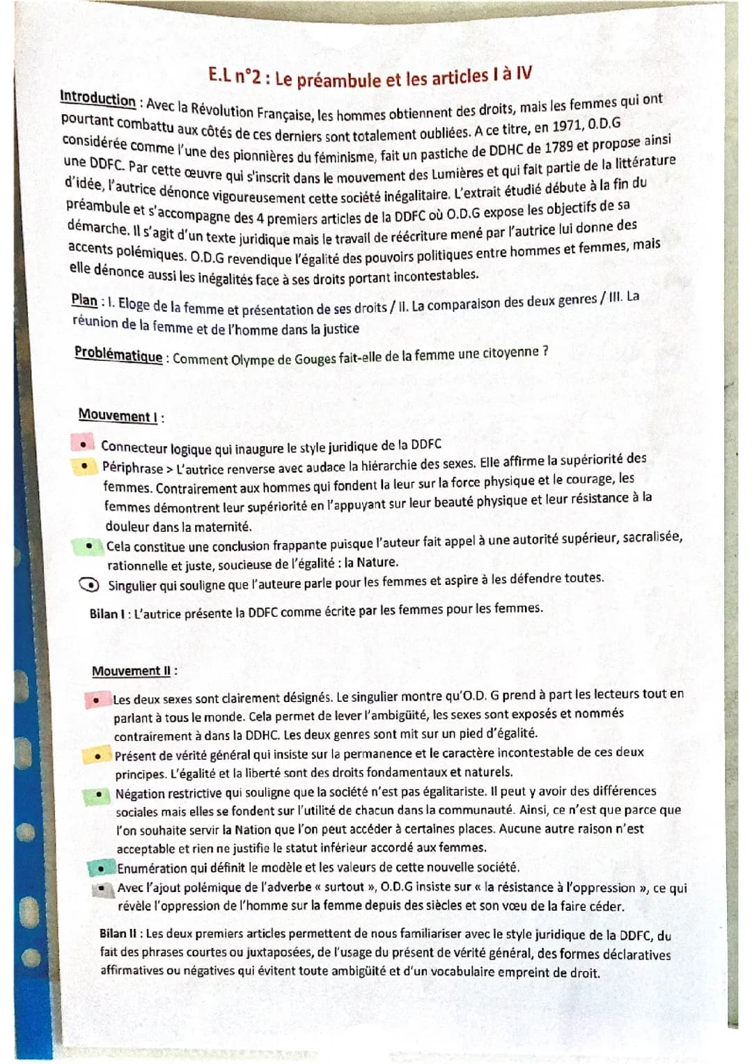 Analyse linéaire Préambule et articles, DDFC