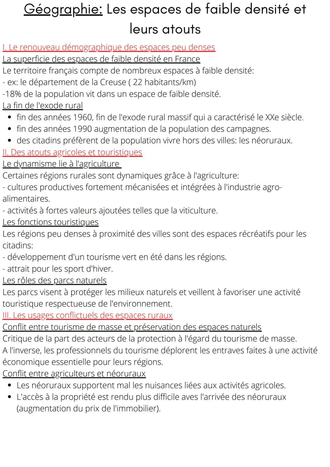 Géographie: Les espaces de faible densité et
leurs atouts
I. Le renouveau démographique des espaces peu denses
La superficie des espaces de 