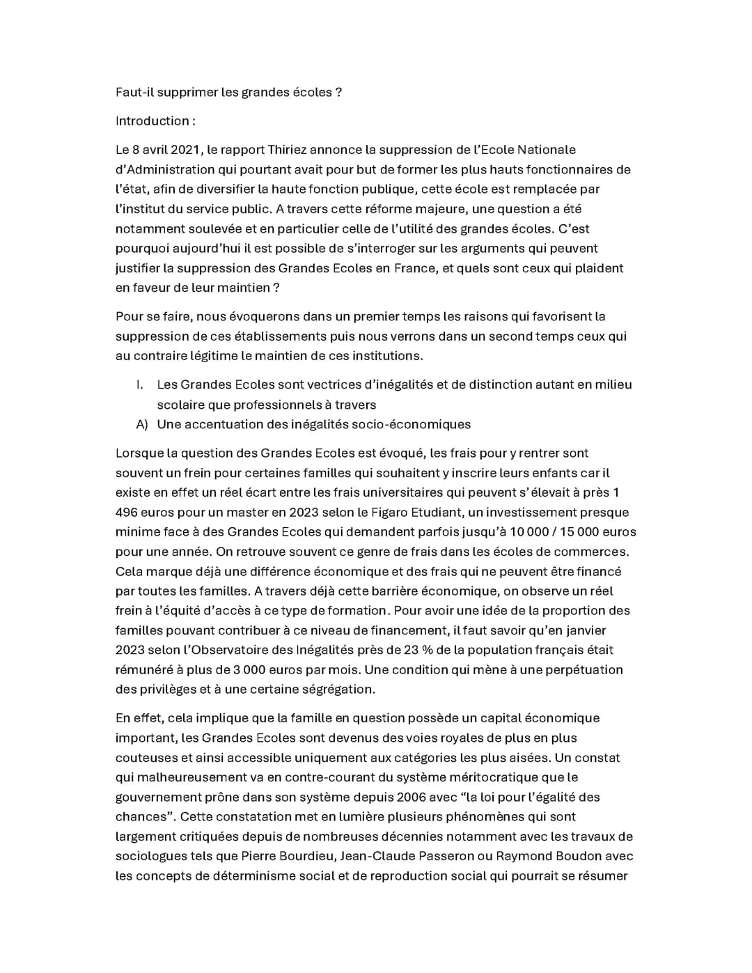 Faut-il supprimer les Grandes Ecoles - Grand Oral SES