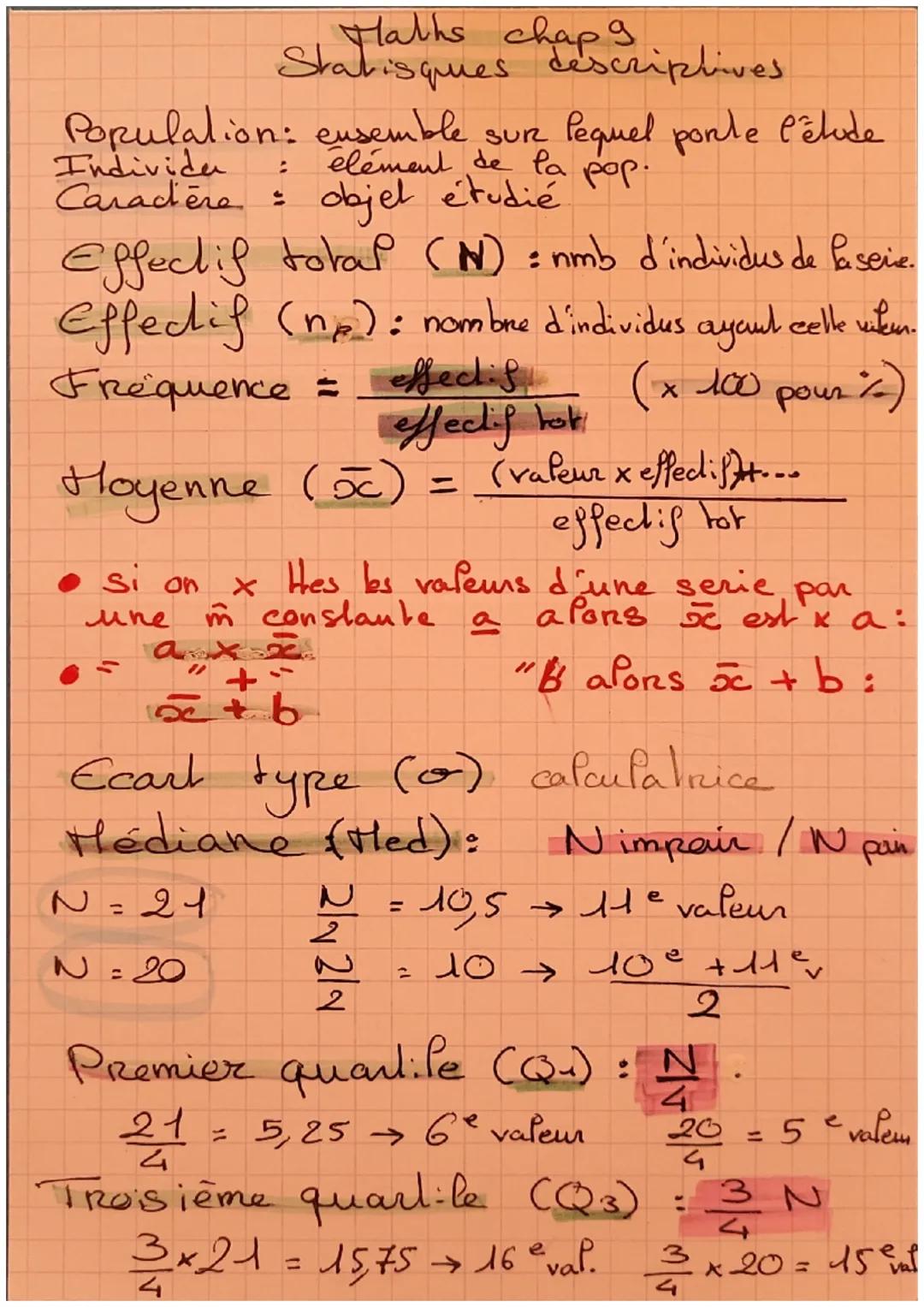 Maths chap 9
Statisques descriptives.

Population: ensemble sur lequel ponte l'êtude
Individu : élément de la pop.
Caractère: objet étudié

