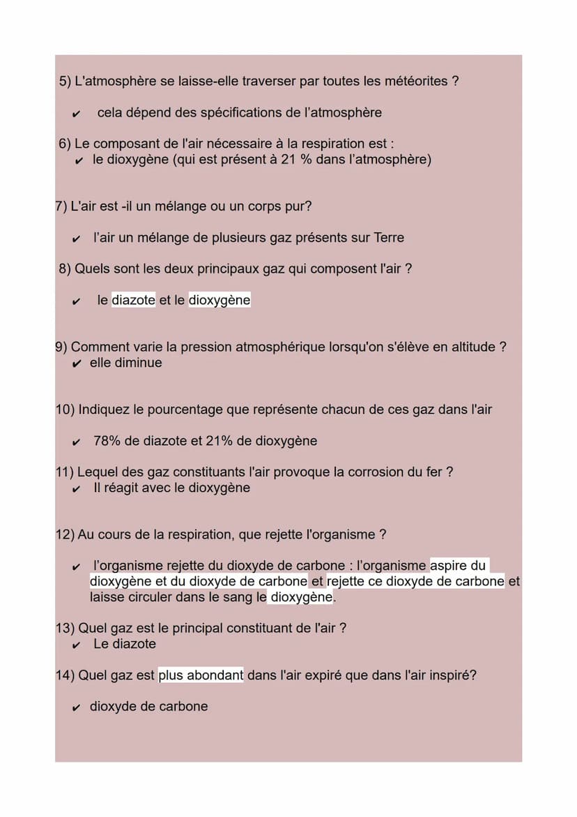 Réponses du Quiz : « Physique-Chimie >>
- Les gaz
1) La couche d'air qui entoure la Terre s'appelle :
✓ l'atmosphère
2) Ce n'est pas une des