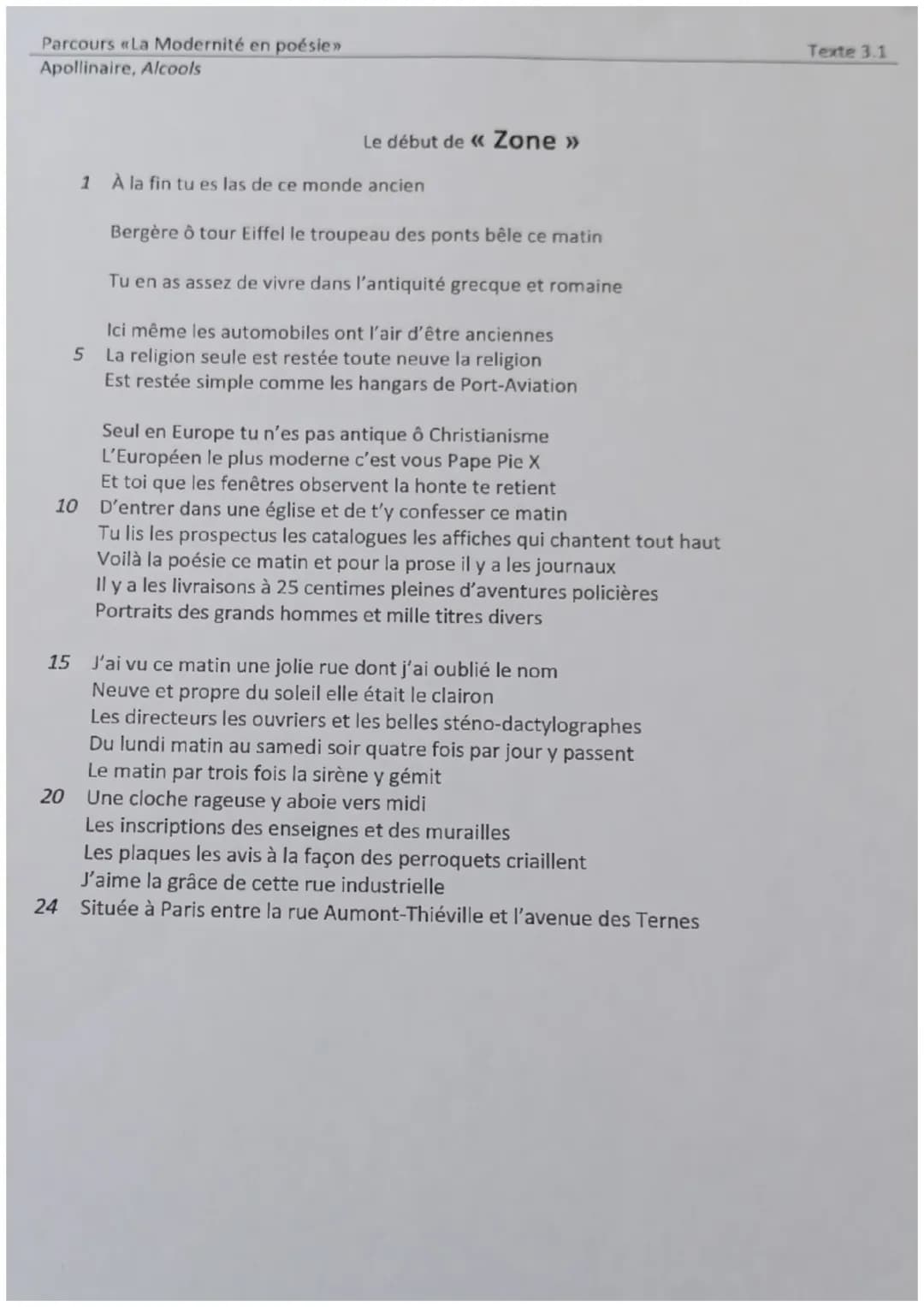 Analyse linéaires de zone