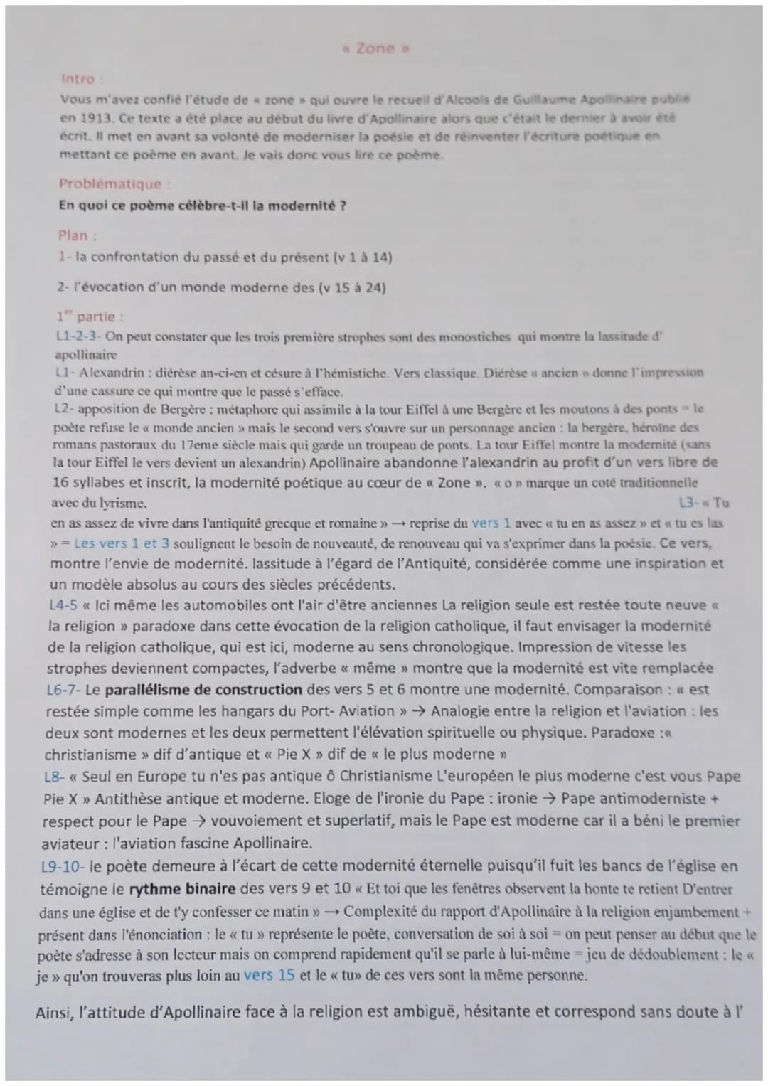 Parcours «La Modernité en poésie>>
Apollinaire, Alcools
Le début de << Zone >>>
1 À la fin tu es las de ce monde ancien
Bergère ô tour Eiffe