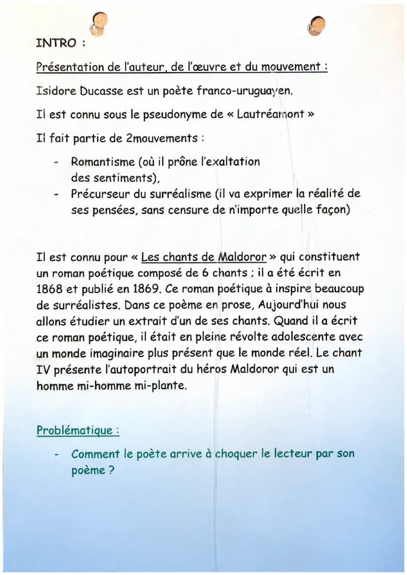 LES CHANTS DE MALDOROR
Isidore Ducasse
Je suis sale. Les poux me rongent. Les pourceaux, quand ils me regardent,
vomissent. Les croûtes et l