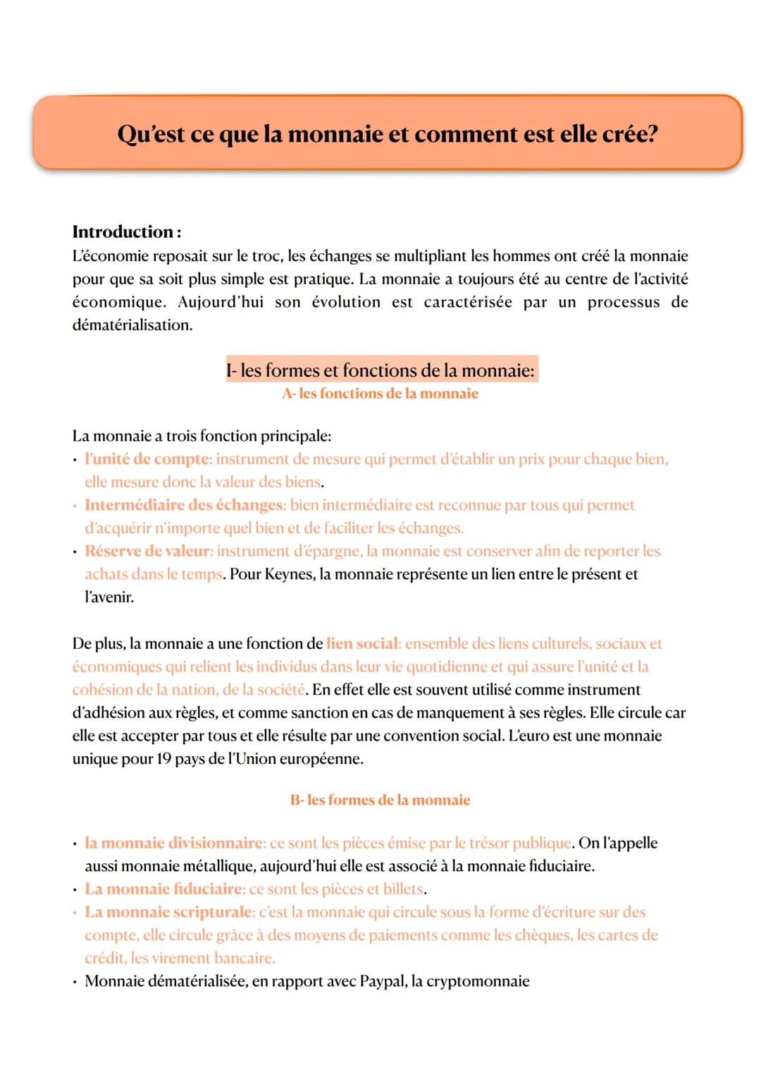 Qu'est ce que la monnaie et comment est elle crée?
Introduction :
L'économie reposait sur le troc, les échanges se multipliant les hommes on