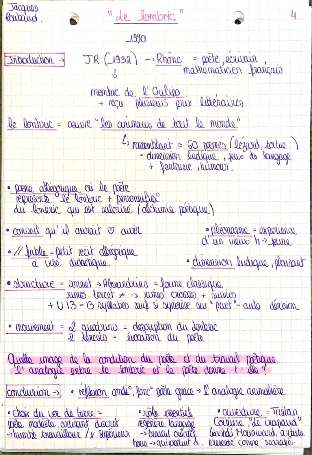 Plan Détaillé et Analyse Linéaire de 'Le Lombric' de Jacques Roubaud