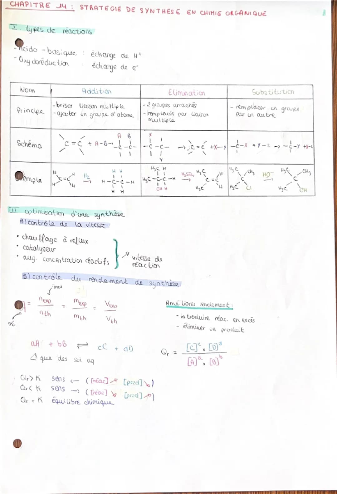 CHAPITRE 14: STRATEGIE DE SYNTHESE EN CHIMIG ORGANIQUE
I types de reactions
-cido - basique
: échange de H+
-Oxy doréduction
échange de e
No