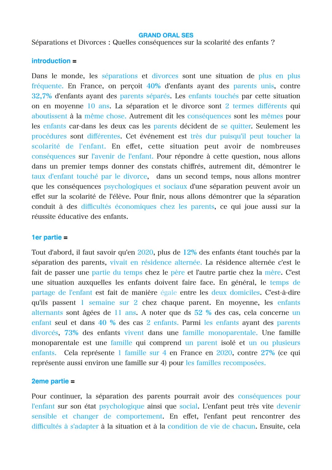 GRAND ORAL SES
Séparations et Divorces : Quelles conséquences sur la scolarité des enfants ?
introduction =
Dans le monde, les séparations e