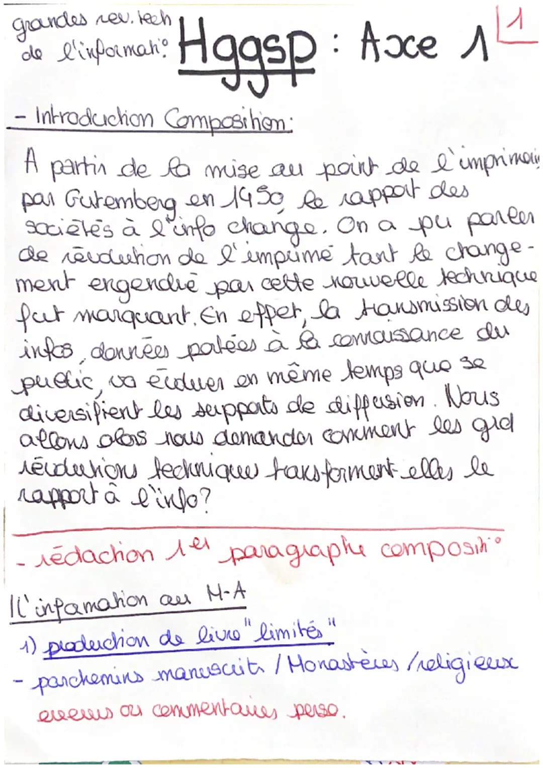 grandes rev. tech
de l'informat!
: Axe 1
1
Hggsp
- Introduction Composition:
partir de la mise au point de l'impriman
par Gutemberg en 1950,