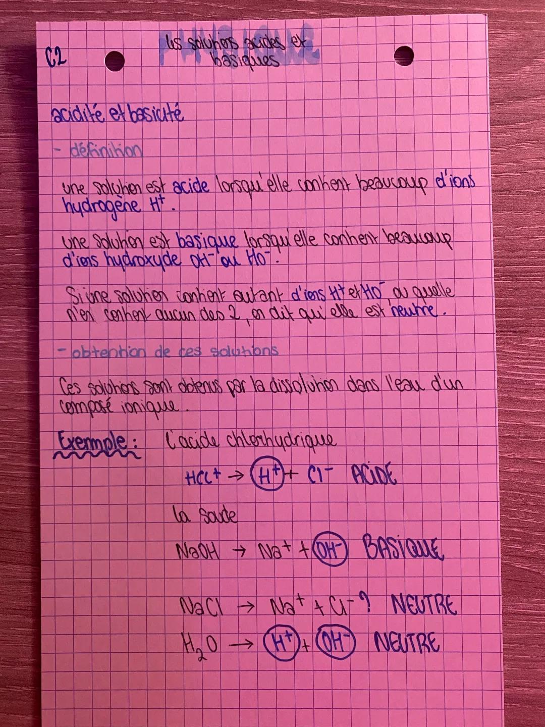 Exercices corrigés sur les solutions acides et basiques - Niveau 3ème