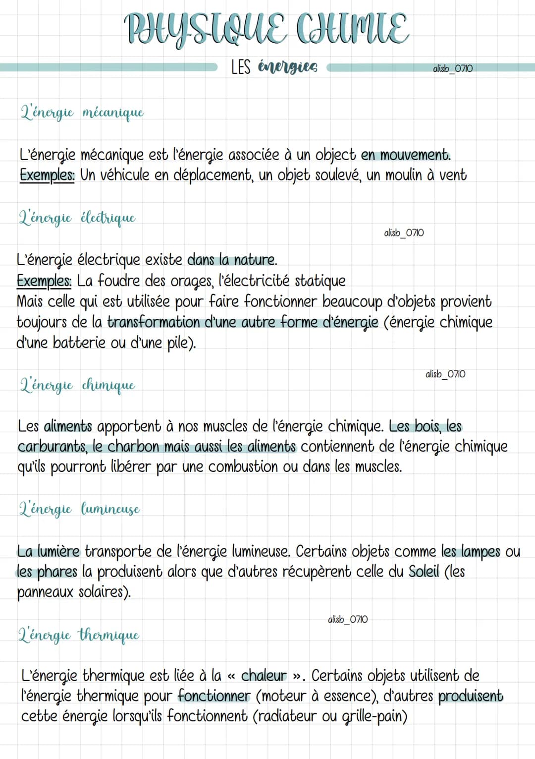 PHYSIQUE CHIMIE
LES énergies
L'énergie mécanique
L'énergie mécanique est l'énergie associée à un object en mouvement.
Exemples: Un véhicule 