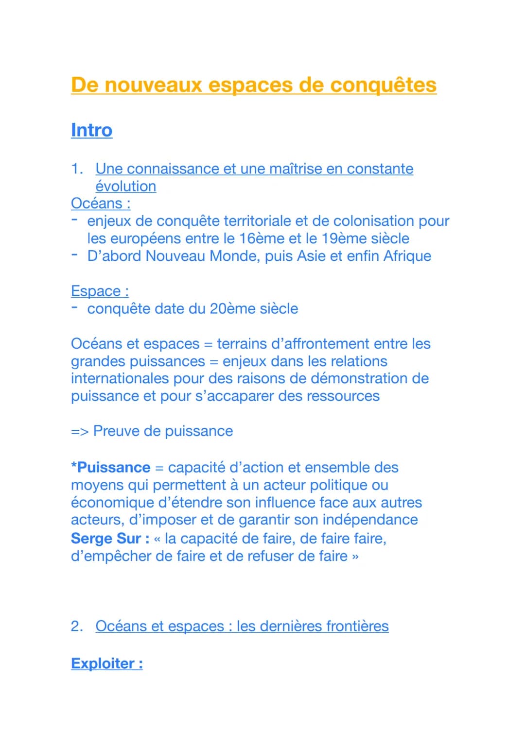 De nouveaux espaces de conquêtes
Intro
1. Une connaissance et une maîtrise en constante
évolution
Océans :
enjeux de conquête territoriale e