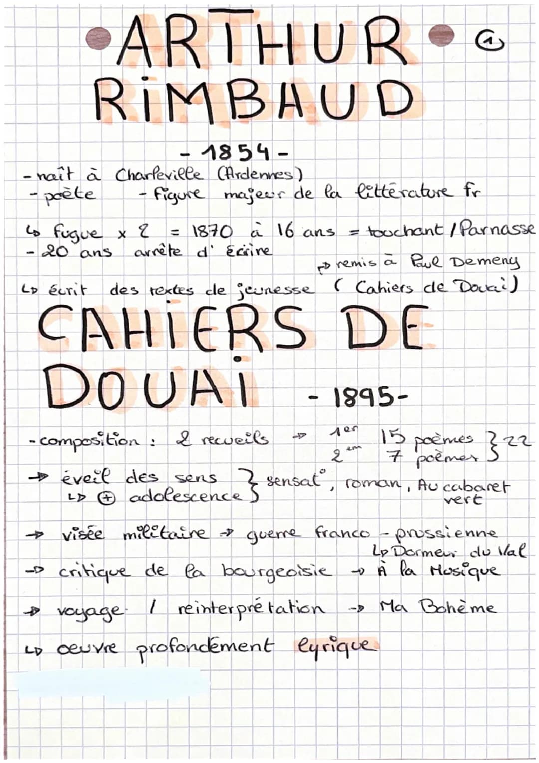 •ARTHUR
RIMBAUD
1854-
naît à Charleville (Ardennes)
-poète
is fugue
20 ans
LD écrit
-figure majeur de la litterature fr
x2 = 1870 à 16 ans =