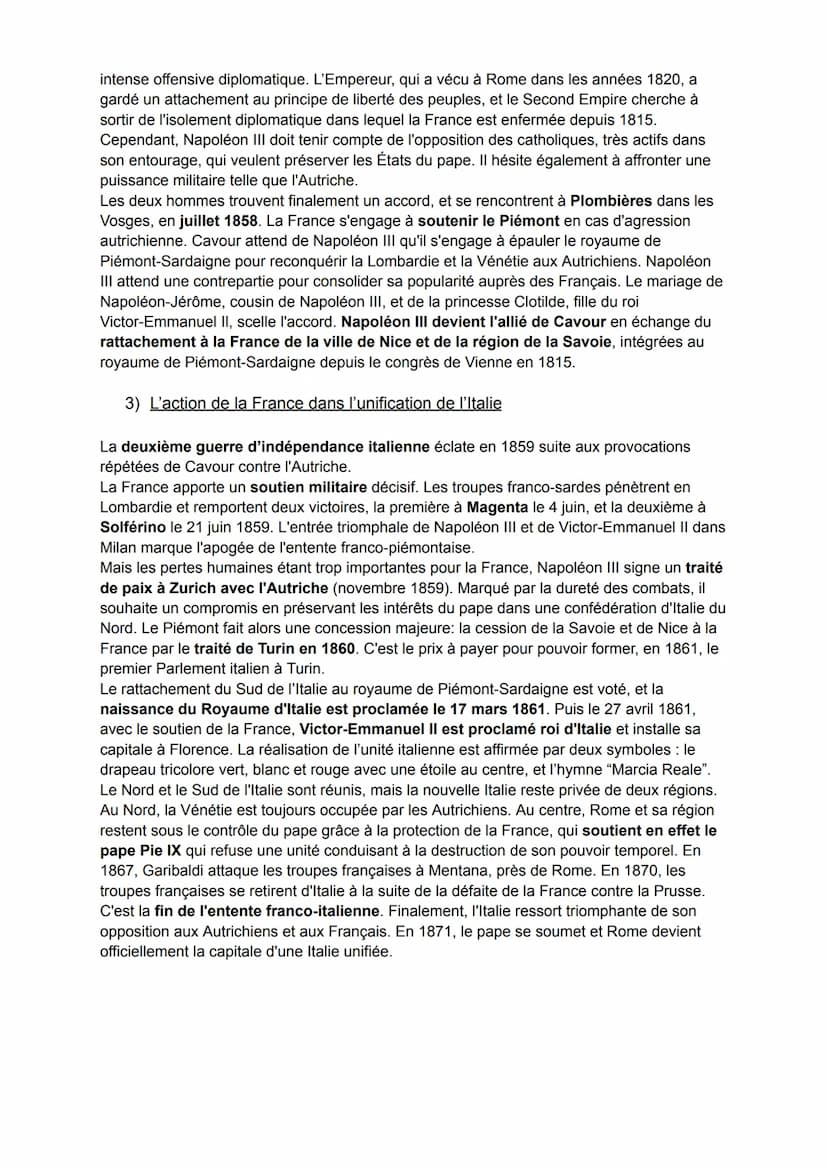 La France et la construction de nouveaux Etats
Entre 1848 et 1871, la France soutient la construction des unités italienne et allemande au
n