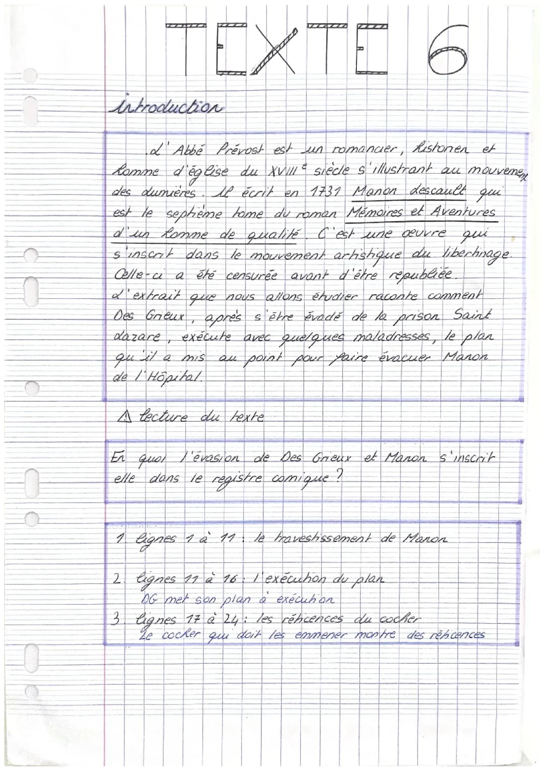 Analyse linéaire « L’évasion de Manon » L’abbé Prévost