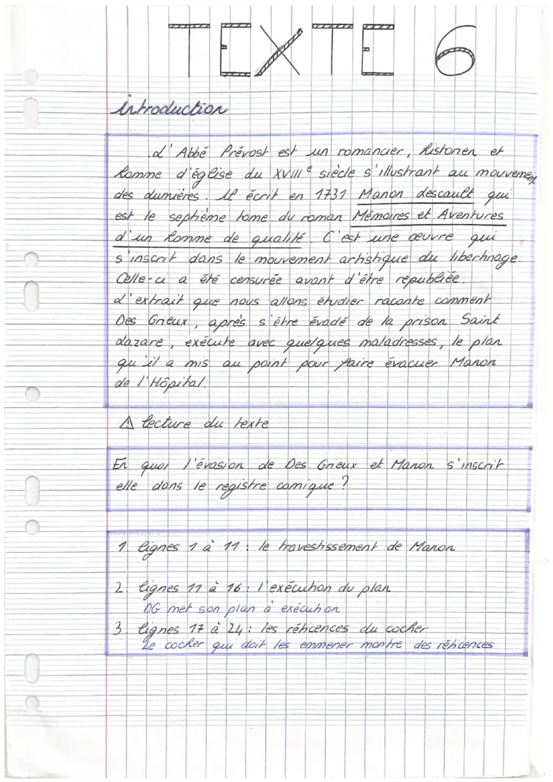 TEXTE 6
introduction
L'Abbé Prévost est un romancier, Ristorien et
siècle s'illustrant au mouvement
дли
Romme d'église du XVIII
des dumières
