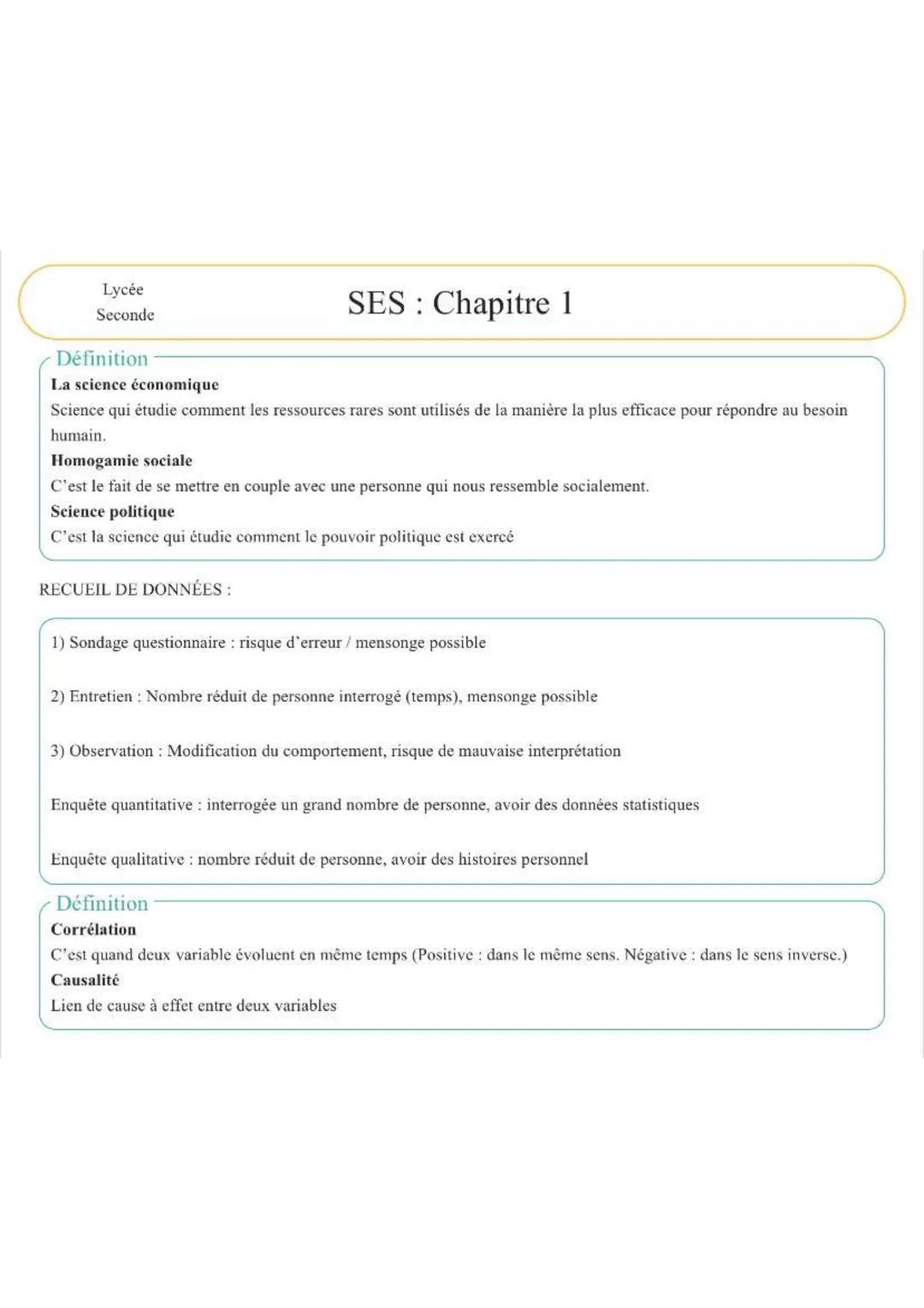 Lycée
Seconde
Définition
La science économique
Science qui étudie comment les ressources rares sont utilisés de la manière la plus efficace 