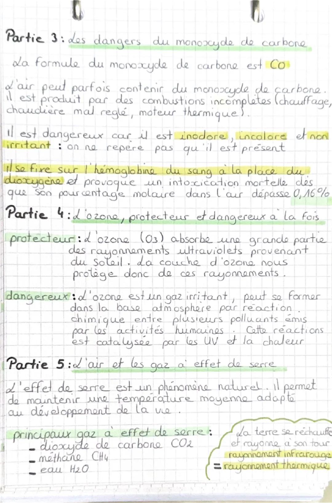 Chimie
chapitre 10
Partie 1 : Composition de l'air
• Pour décrire la composition de l'air, on peut utiliser
- des pourcentages molaires
- de